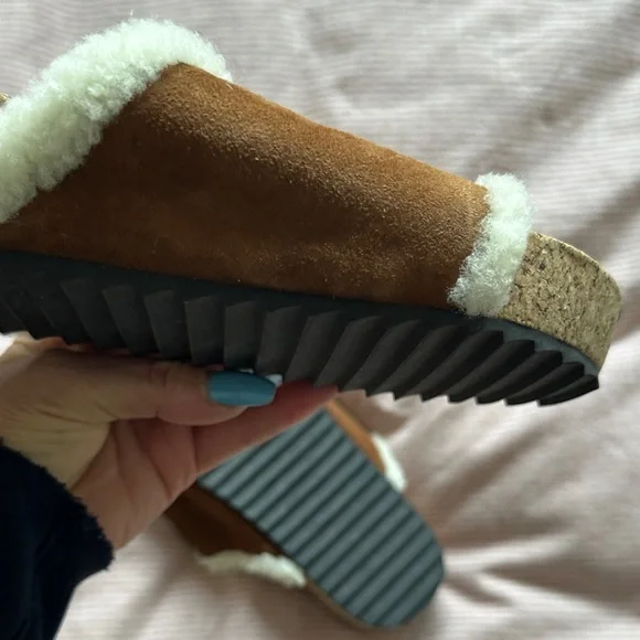 James Perse Brown Suede Shearling Slide Mules - Picture 6 of 6